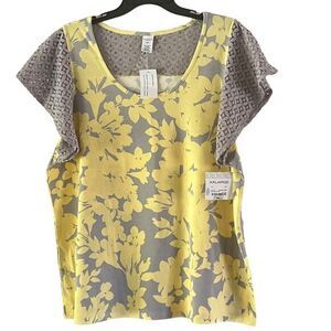 Liz Claiborne Women's Floral Lace Sleepwear Top Yellow Gray Comfortable Size XXL